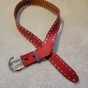 Dun Dee Red Leather Belt Full Grain Cowhide Size 30 Silver Buckle VTG 1980's